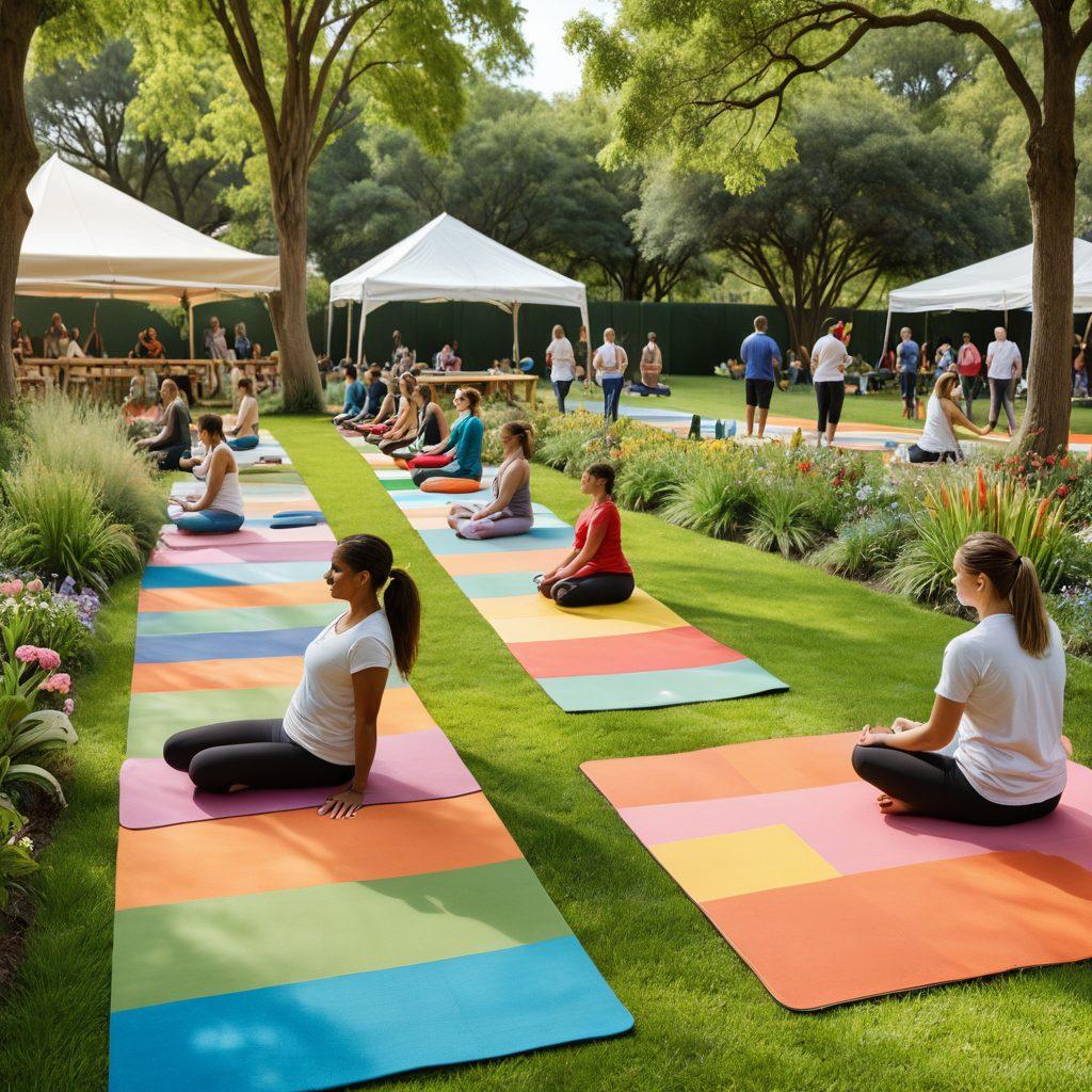 A vibrant community gathering scene featuring diverse individuals engaging in health activities like yoga, cooking healthy meals, and sharing wellness tips. Include educational materials on cost-effective care options displayed prominently, with elements of nature like parks or gardens in the background to symbolize a holistic approach to wellness. Bright, inviting colors to create a warm, inclusive atmosphere. super-realistic. vibrant colors. 3D.